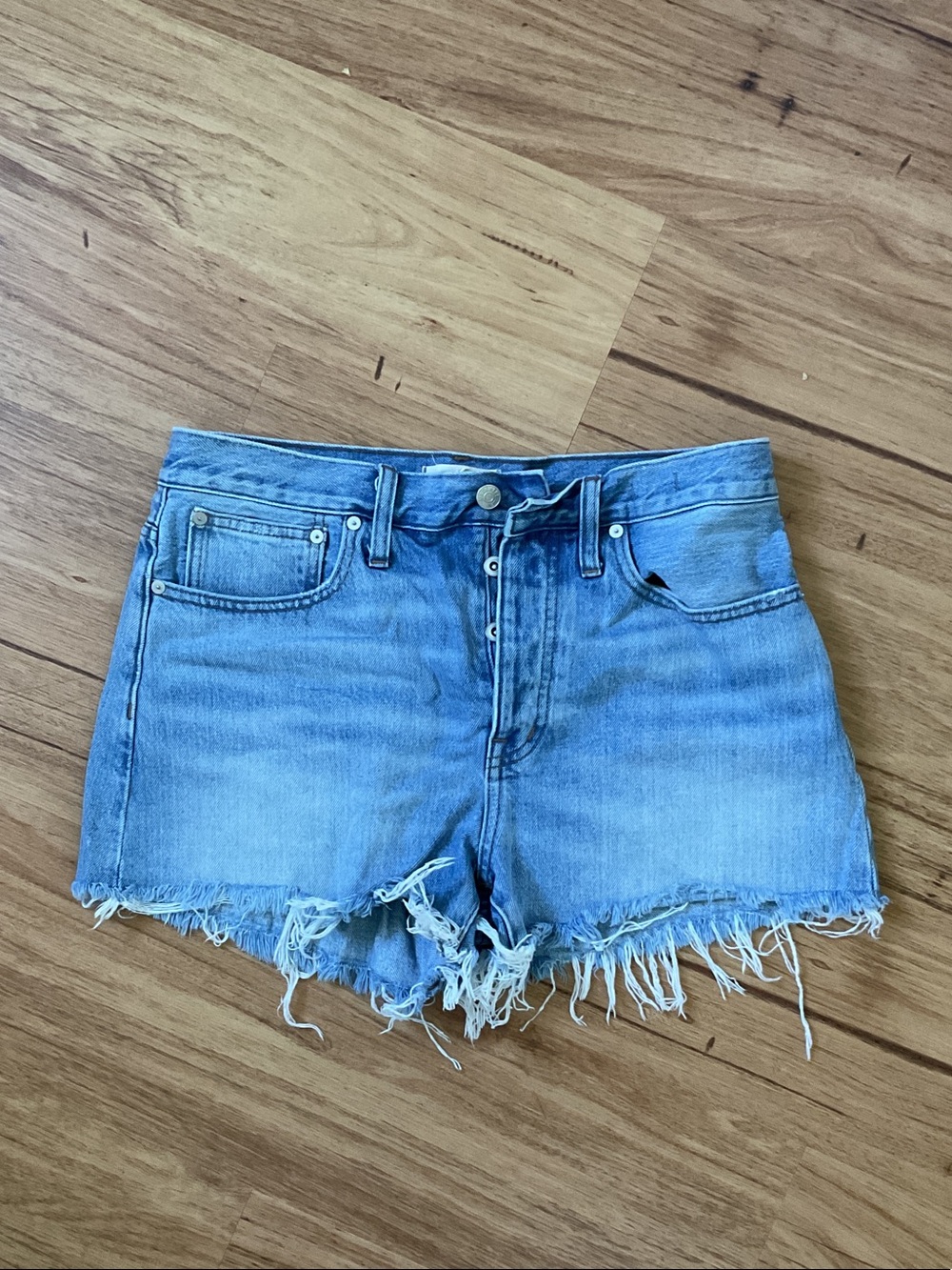 Madewell Light Wash Distressed Denim Cutoff Shorts